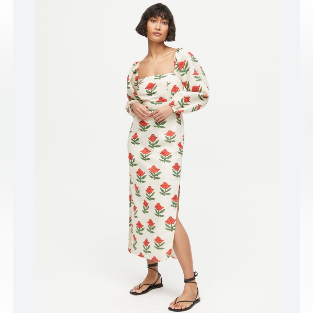Rhode Lottie Floral Midi Dress in Scarlet Begonia